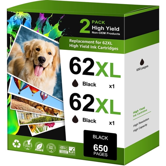 62XL Black Ink Cartridge Compatible for 62 Black Ink Cartridge Envy 5055 5540 5600 5660 7640