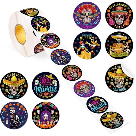 HOWAF 500pcs Day of The Dead Stickers Dia de Los Muertos Stickers, Sugar Skull Stickers, Waterproof Vinyl Stickers for Laptop Water Bottles Kids Scrapbooking Candy Bags Party Favors