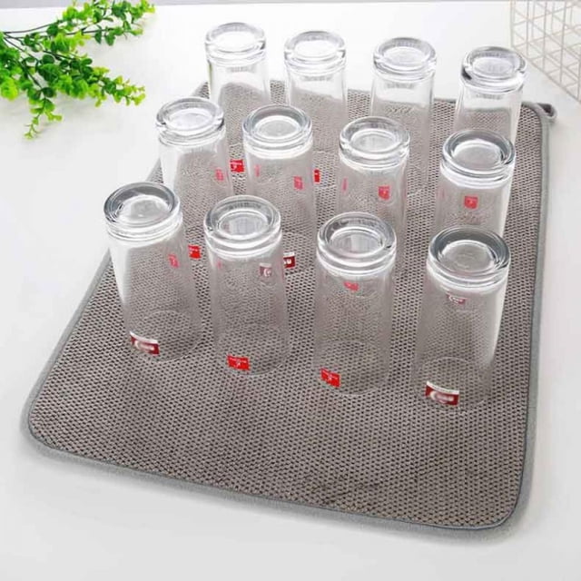 Mircofiber Dish Drying Mat for Kitchen Counter Dishes Super Absorbent Sink Drain Mats, Gray