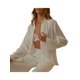 thumbnail image 2 of SAYOO , ropa informal para mujer, trajes de Color sólido con volantes, botón de solapa, camisa de manga larga, Tops y pantalones de pierna ancha sueltos SAYOO casual, 2 of 5