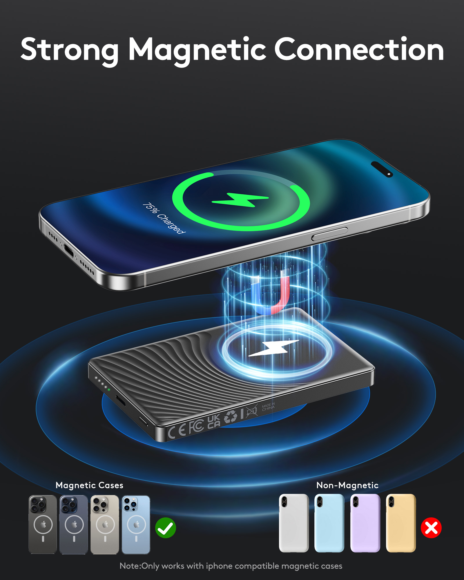 Btootos 10000mAh Magnetic Power Bank, Ultra Slim Black photo 2