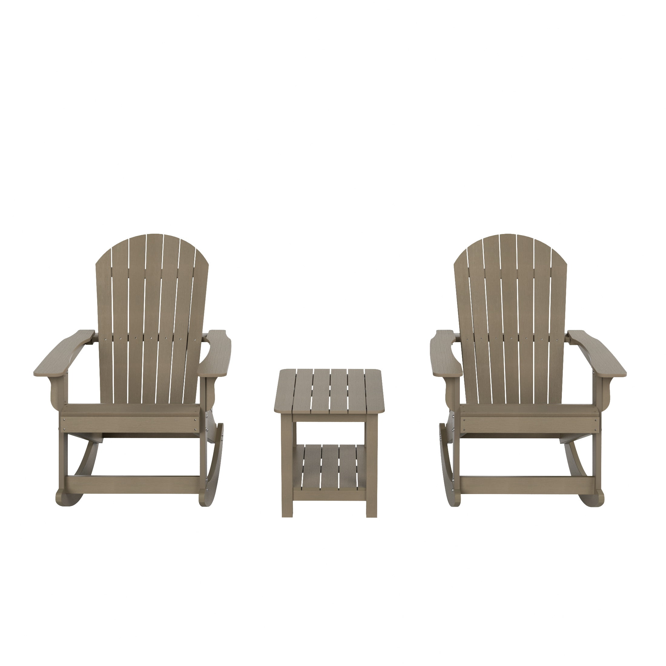 WestinTrends Tuscany 3-Piece HIPS Outdoor Rocking Adirondack Chair With Side Table, Taupe