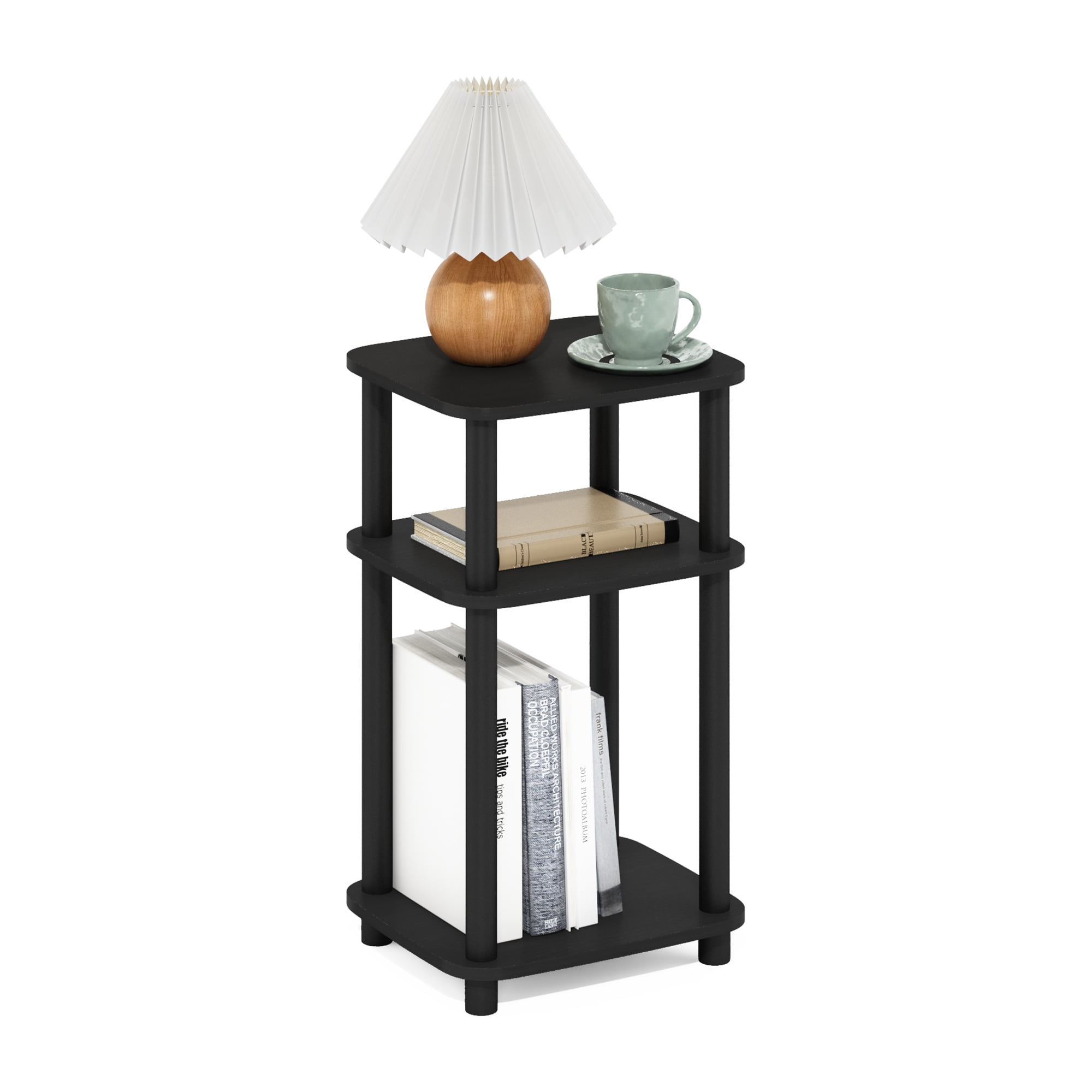 Furinno Just 3-Tier Turn-N-Tube Curve End Table, Side Table, 1-Pack, Americano/Black