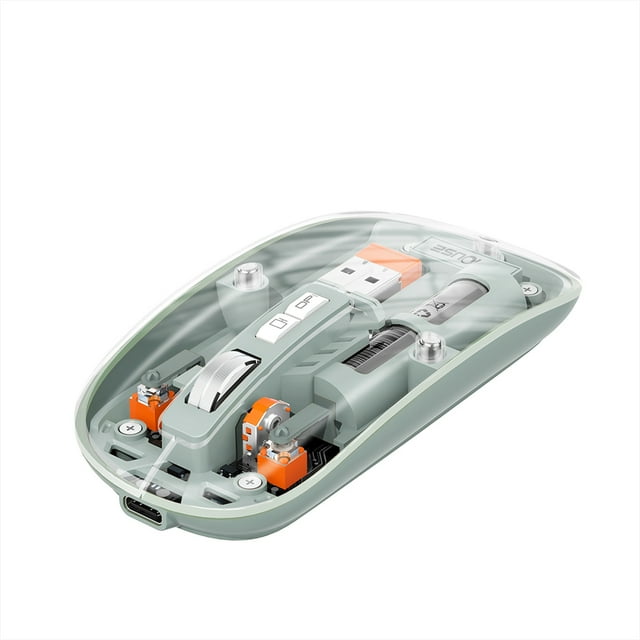 Mistaha Souris Sans Fil Rechargeable M233 en Vert - Design Transparent, Version de Charge Monopode 2.4G