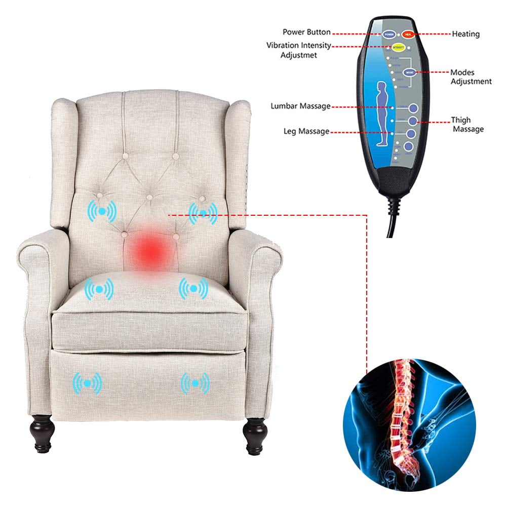 LVUYOYO Wingback Recliner Chair Push Back Arm Chair with Heat and Massage Tufted Single Sofa for Home, Living Room, Office, Bedroom