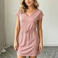 thumbnail image 5 of Bxsruta Womens Striped Dress V Neck Short Sleeve Casual T Shirt Dresses with Pockets, 5 of 5