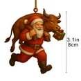 thumbnail image 3 of Christmas Santa Claus Pendant, Santa Claus and Cow with Christmas Gift Box, Fun Christmas Themed Hanging Ornaments, 3 of 6