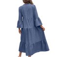 thumbnail image 4 of Lnmiateer Women Flowy Tiered Ruffle Maxi Dress V Neck Bell Sleeve Solid Soft Breathable Sundress for Beach Holiday Weekend Casual Outfit, 4 of 5