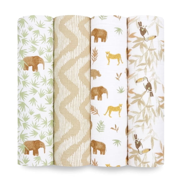 aden   anais essentials , Cotton Muslin Swaddle Blanket, Tan Tanzania, Unisex, 4-Pack