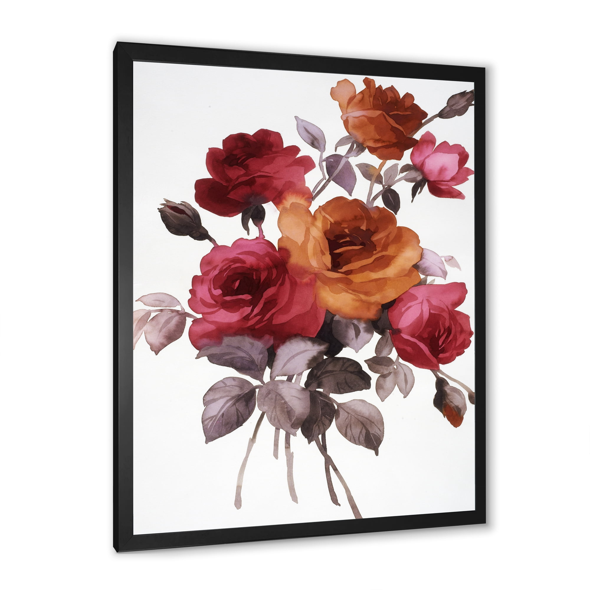 Designart 'Vintage Red and Orange Roses' Traditional Framed Art Print