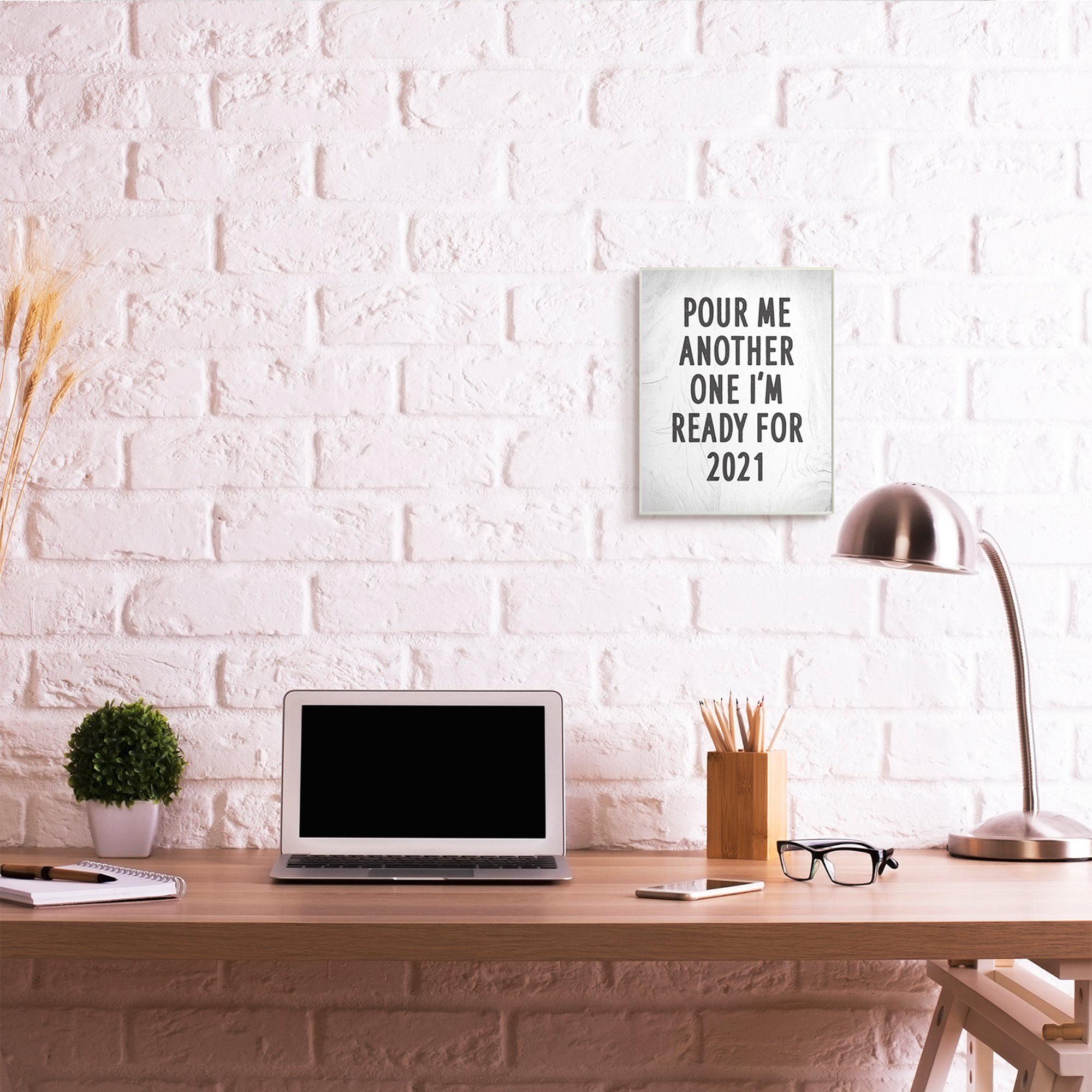 Stupell Industries Pour Me Another 2021 Phrase Rustic Black White Inspirational Painting Unframed Art Print Wall Art, 10 x 15