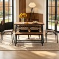 thumbnail image 2 of Zimtown 6-Piece Modern Dining Set for Home, Kitchen, Dining Room Table Set with Storage Racks, Rectangular Table, Bench, 4 Chairs, Steel Frame, Smoked Oak Color, 2 of 8