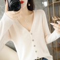 thumbnail image 2 of 2024 Spring And Autumn Sweater New Women's V-neck Cardigan Solid Color Long Sleeve Women's Clothing Cardigan ZD035, 2 of 5