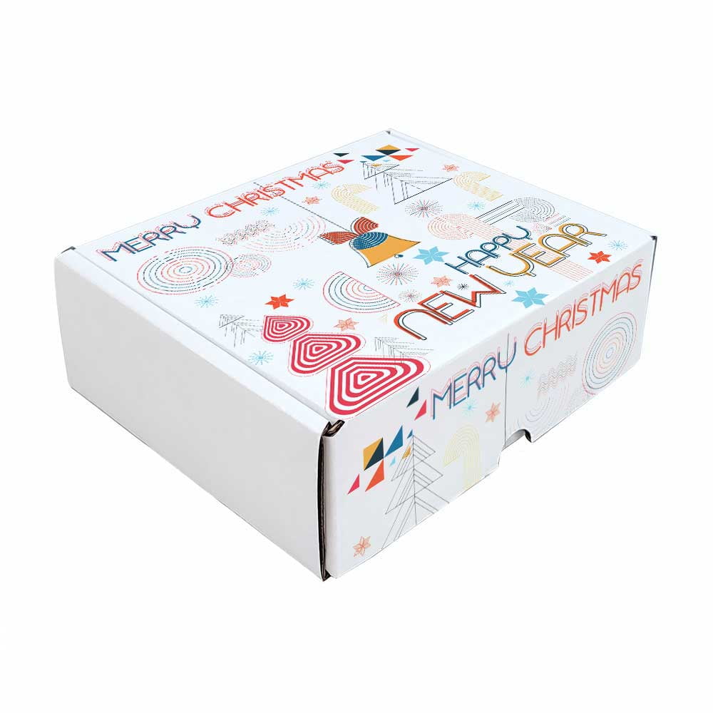 Ucanpack Geometric Christmas Retro Design Shipping Boxes White Corrugated Cardboard Mailer Box 5x5x5 Inch B Flute Construction Pack of 50 Premium Holiday Gift & Retail Packaging