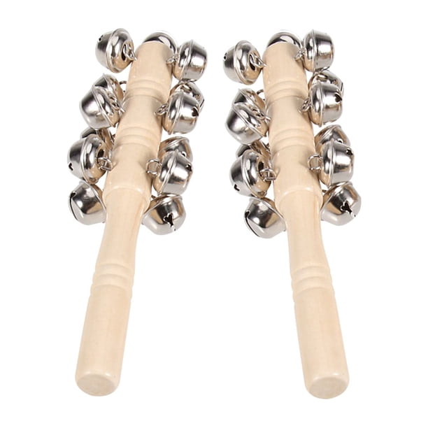 2 piezas de cuentas de madera con forma de barra, juguete con agarre manual, sonajero, campana de madera de haya, mordedor para bebés (4 filas de campanas (13 campanas))