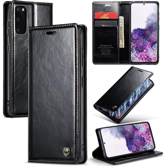 Leather Case for Samsung Galaxy S20FE Card Slot Folio Flip Wallet Case for Samsung Galaxy S20FE Premium PU Magnetic Kickstand Cover Soft TPU Inner Case Black
