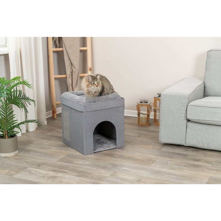 TRIXIE Crazy Cube Stackable 1 Story Indoor Cat Condo Cat House with Scratching Pad Gray Walmart