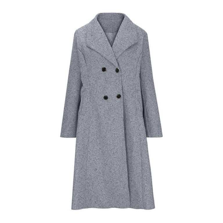 Lndajk Women's Winter Wool Blend Maxi-Long Coat Notch Double