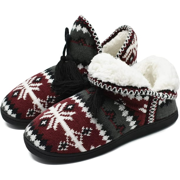 Women s Wool Knit Indoor Booties Slippers House Shoes for Women Memory Foam Ladies Warm Winter House Slipper Boots Anti Slip Soft Plush Fur Lining