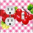 thumbnail image 1 of Metal Light Switch Plate Cover Gingham Cranberry Fruit Leaf Picnic Pink FUT002, 1 of 13