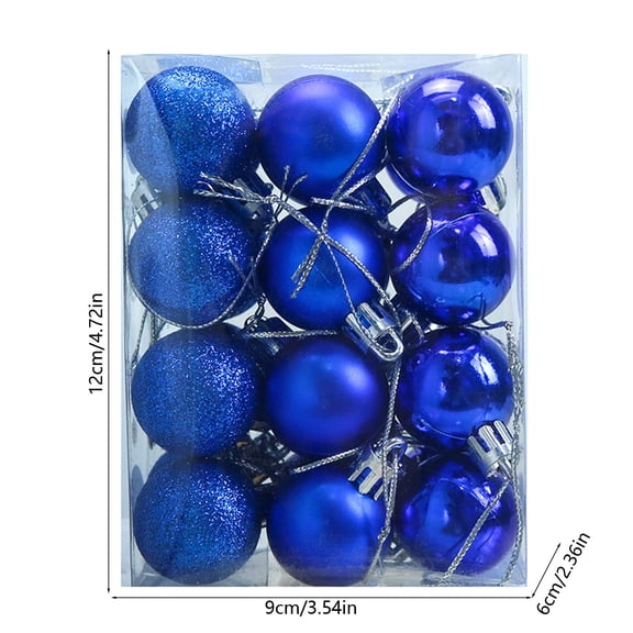 HOARBOEG 24 Pack 3cm Blue Christmas Baubles Shatterproof Plastic Matte Shiny Glitter Ornament Balls for Tree Wreath Mantel Holiday Party Decor