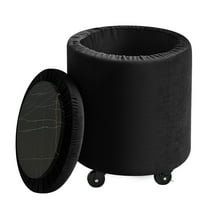 Storage Ottoman Foot Rest Round Footstool Velvet Footrest Multifunctional Rolling Stool Coffee Table Ottoman with Wheels Vanity Stool for Makeup Room Living Room Bedroom(Velvet Black)