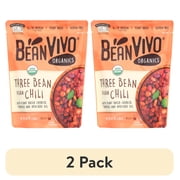 (2 pack) BeanVIVO Organics Three Bean Vegan Chili - Good Source of Fiber - Nutritious & Microwave Meals - Gluten-Free Plant Food - 10 oz Pouch