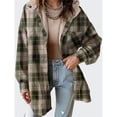 thumbnail image 4 of Chaqueta de Franela con Capucha para Mujer, Estilo Cuadros, Abrigo Grueso de Invierno, con Botones, Cálida y Suave, de Forro . Verde Oliva XL, 4 of 6
