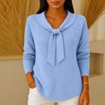 thumbnail image 2 of WULMLEO Women's Solid Color Ribbed Knit Sweaters Bow Tie Neck Long Sleeves Cozy Fashionable Fall/Winter Top Sky Blue XL, 2 of 5