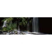 Panoramic Images  Rainbow formed in front of waterfall in a forest near Dunsmuir California USA Poster Print by Panoramic Images - 36 x 12
