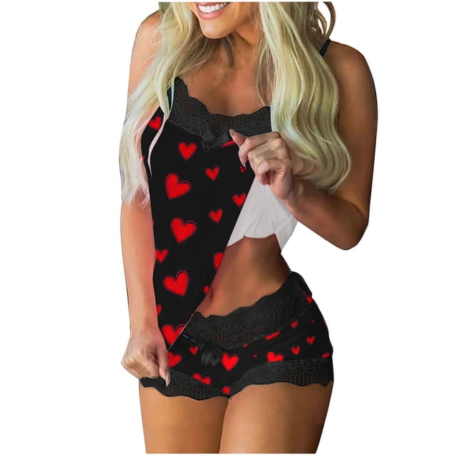 Mujeres Pijama Conjuntos Pantalones Cortos Encaje Eslinga sin Mangas Tanque Empalme Pantalones Cortos Casual Pijama Conjunto, Ropa de Salón Suave