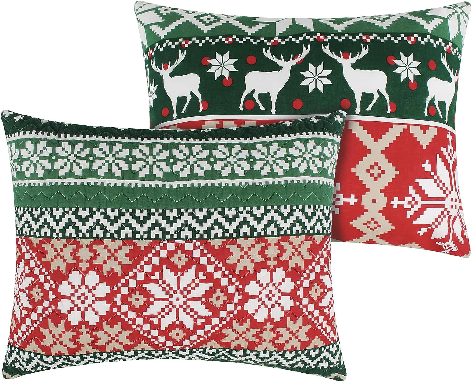 Greenland Home Fashions Fair Isle Reindeer/Snowflake Velvet-Lined Quilt Set, 2-Piece Twin/XL