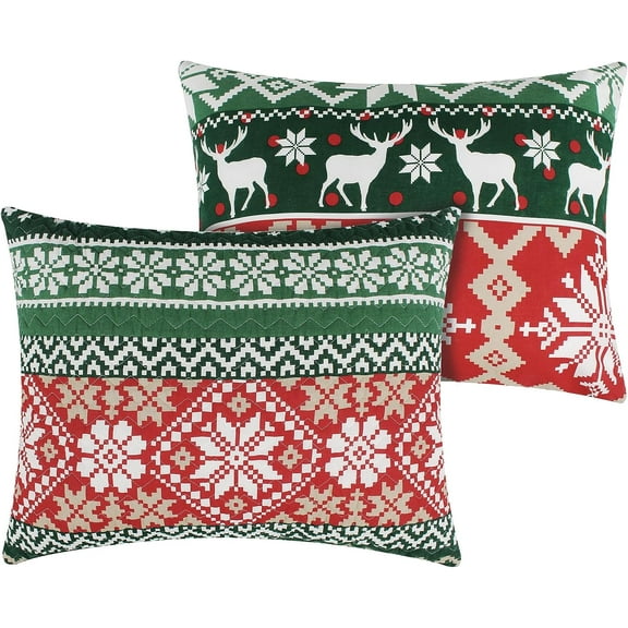 Greenland Home Fashions Fair Isle Holiday Red Velvet Quilted Pillow Sham, Standard