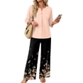 thumbnail image 3 of Womens Lounge Sets 2 Piece Vacation Outfits Button V Neck 3/4 Sleeve Top and Palazzo Pants Suit Elegant Beach Wear, 3 of 7