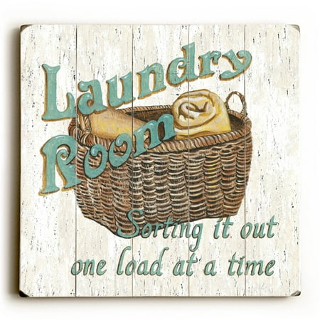 One Bella Casa Laundry Room - Wood Wall Decor by Debbie DeWitt - Planked Wood Wall (Best Finish For Outdoor Wood Sign)