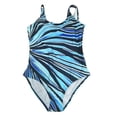 thumbnail image 5 of Plus Size Swimsuit for Women Tummy Control Swimwear Beachwear Elegant Divergent Stripe Print Stretchy Push Up Monokini Hollow Out Cross Back Casual One Piece Bathing Suit, 5 of 6