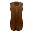 thumbnail image 4 of GILIGEGE Womens Summer Casual Romper Sleeveless Waffle Knit Jumpsuits for Woman Short Rompers with Pockets Summer Buttoned Pocket Vest Jumpsuit Solid Color Button Collar Loose Jumpsuit Belt Pocket, 4 of 5