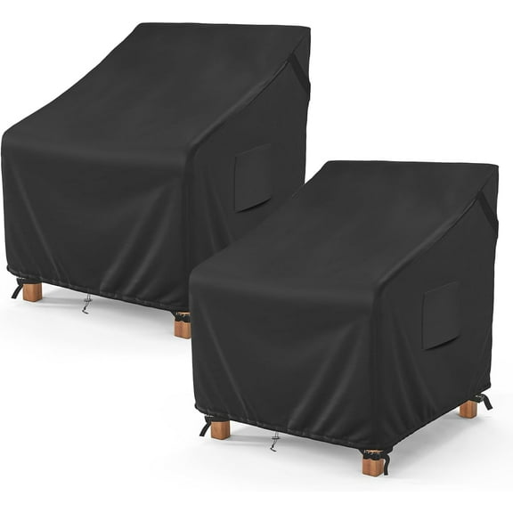 2 Pack Heavy Duty Patio Chair Covers, 600D Waterproof Outdoor Chair Covers UV Protected Lounge Deep Outdoor Seat Cover, 32"W x 37"D x 36"H, Classic Black