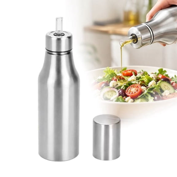 500ml Stainless Steel Olive Oil Dispenser, Leak Proof Cruet Bottle with Drip Free Nozzle for Kitchen and Cooking, 8.9 inches / 22.7 cm