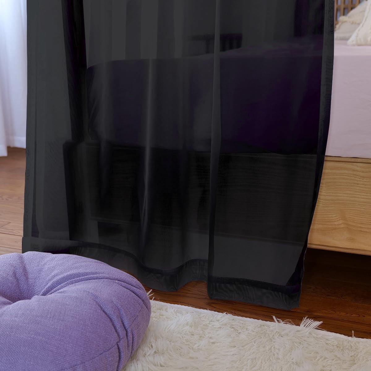Black Canopy Bed Curtains - 8 Panels Set with Tiebacks, Easy Open & Close Tabs, Quick Install for 4 Poster Bed or Queen Bed Frames, Romantic Touch for Bedrooms, Canopy Bed Curtains Queen