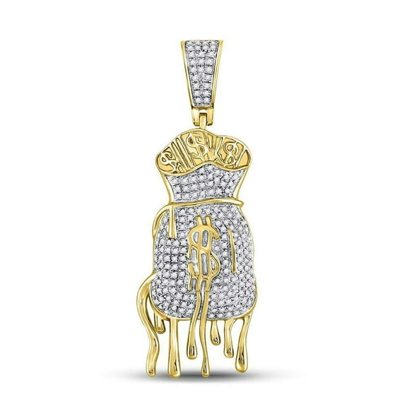 10kt Yellow Gold and Diamond Men's Dripping Money Bag Charm Pendant 1/2 Cttw