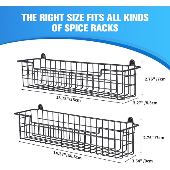 jinanda Wall Mount, Spice Organization Storage Shelf for Cabinet Door, 2 Packs Wall Spice Rack Saving Space for Kitchen, Black