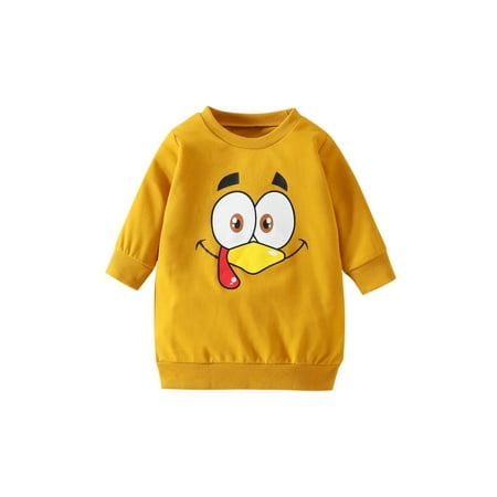 

Toddler Baby Boy Girl Thanksgiving Sweatshirt Turkey Print Long Sleeve Loose Mid-Length Pullover Top