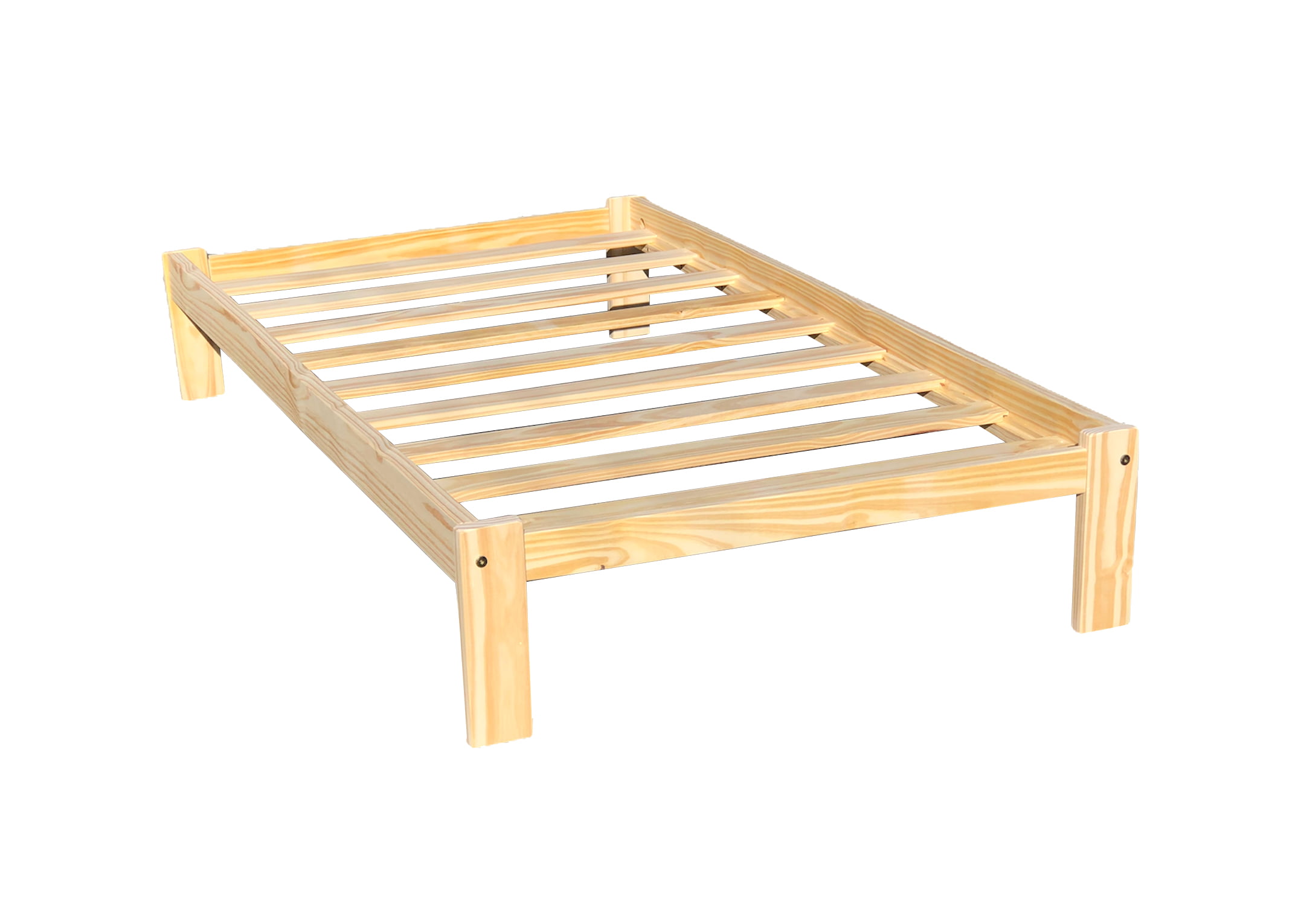 Solid Pine Twin-XL Bed Single Wooden Bed Unfinished with Hardwood Slats 