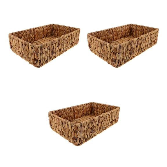 Masteelf 3pcs Wicker Storage Basket Handwoven Rectangle Basket Small Decorative Storage Bin Fruit Vegetable Storage Container For Restaurant Kitchen Picnic