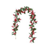 KOYPTL Christmas Garland with Red Berry,6ft Christmas Artificial Flower Garland Greenary Rattan Christmas Decorations for Fireplace Mantle Wedding Table Center Outdoor Front Door Indoor Home Decor
