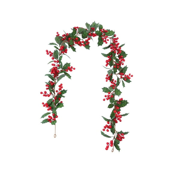 KOYPTL Christmas Garland with Red Berry,6ft Christmas Artificial Flower Garland Greenary Rattan Christmas Decorations for Fireplace Mantle Wedding Table Center Outdoor Front Door Indoor Home Decor