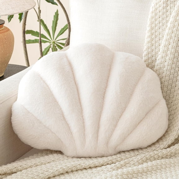 LQSEO Shell Pillow, Seashell Throw Pillow with Soft Rabbit Plush for Couch Bed, Shell Shaped Decorative Ocean Pillow Stylish Beach Cushion Room Aesthetic Home Decor