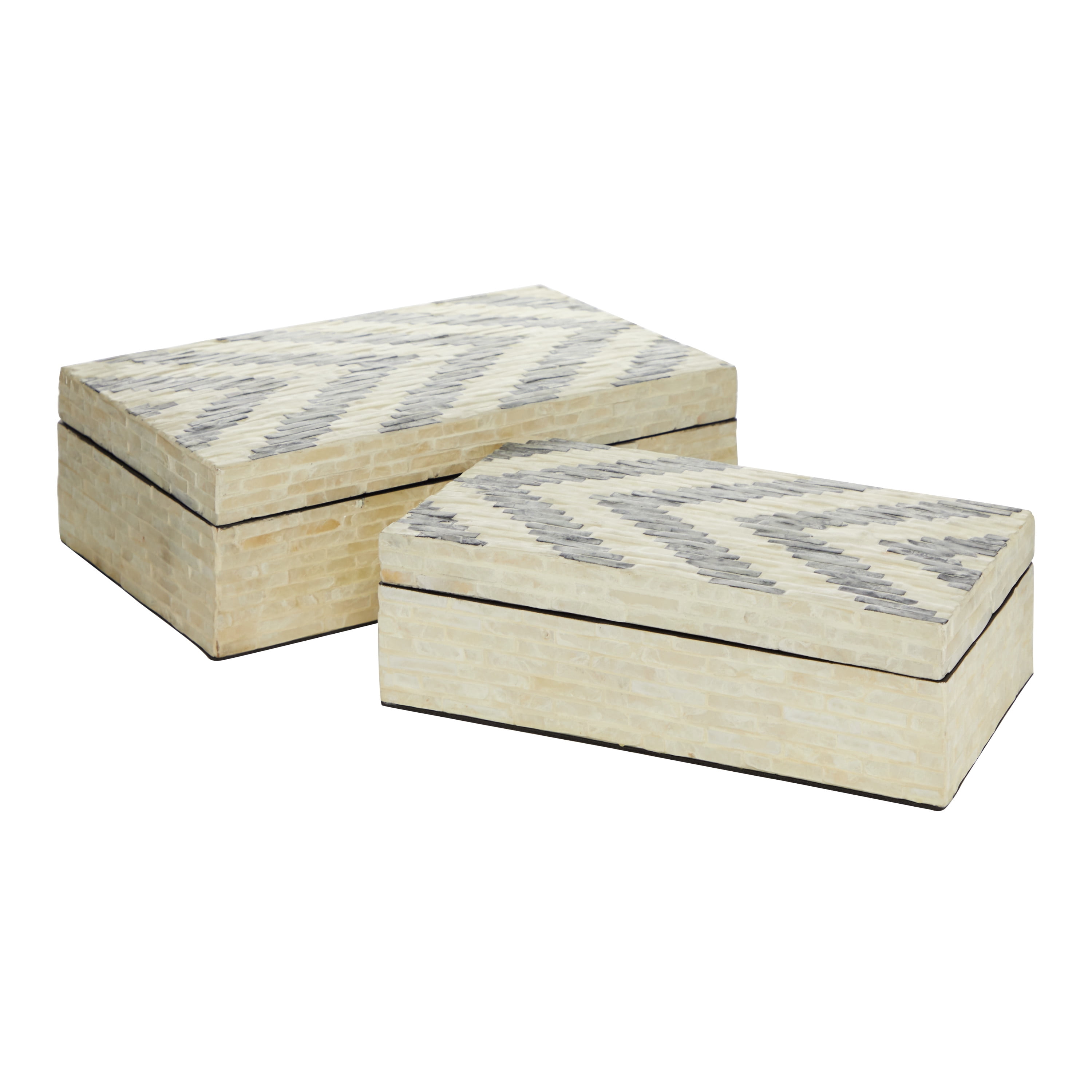 DecMode Handmade Chevron Pattern Cream Mother of Pearl Decorative Box with Hinged Lid, 2 Count