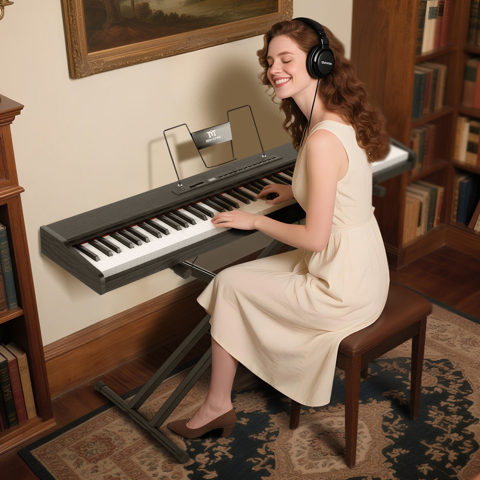 Black Portable 88Keys Full Size Electric Digital Piano Semi Weighted Keyboards w/Stand,MIDI USB,Bluetooth,Pedal,Bag